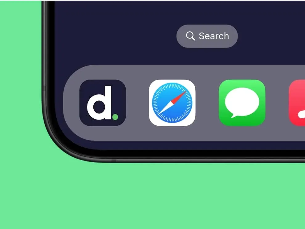 Digno app icon on a phone dock next to Safari and Messages